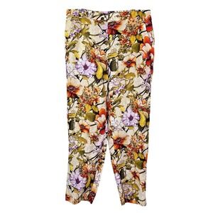 Chico's 100% Linen Botanical Floral Pull On Ankle Pants Cruise Women's 1.5R 10R